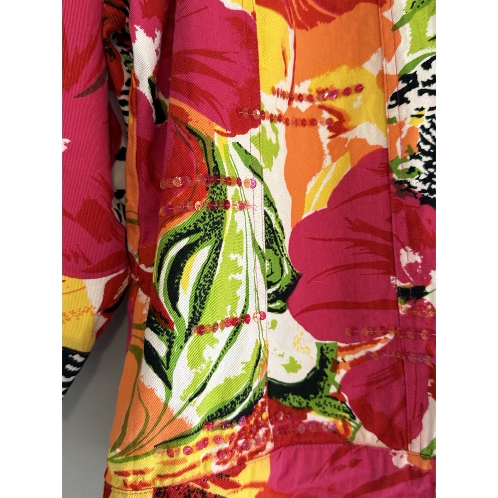 Choices Patchwork Jacket‎ Top Cardigan Floral Tropical Sequin Zebra Button Large - Picture 6 of 16